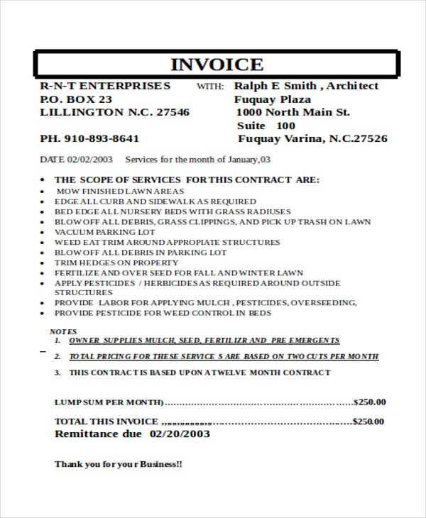 lawn invoice