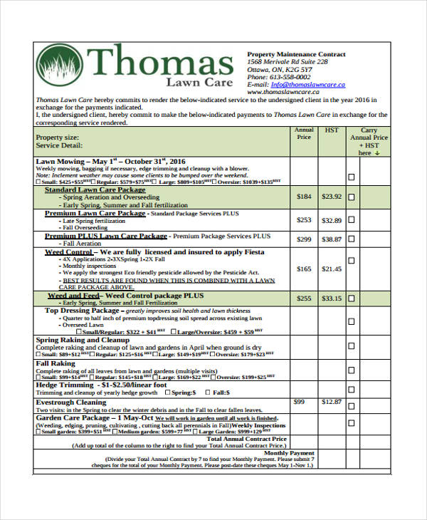 10+ Lawn Service Contract Templates Free sample, Example Format Download