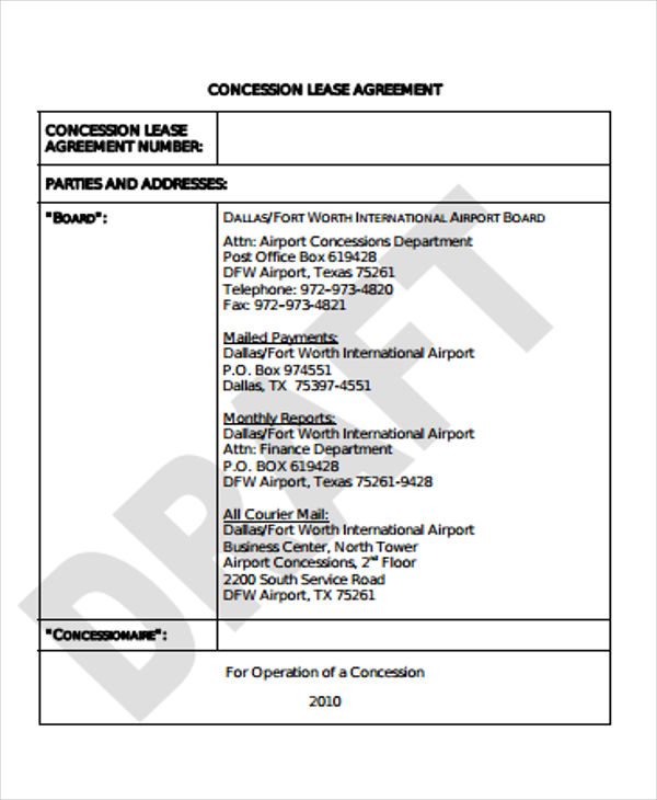9+ Concession Agreement Templates Free Sample, Example Format Download