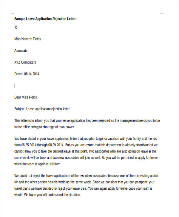 Polite rejection letter