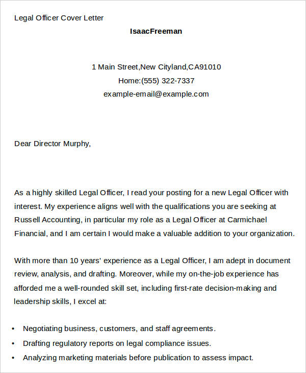 examples of a legal cover letter