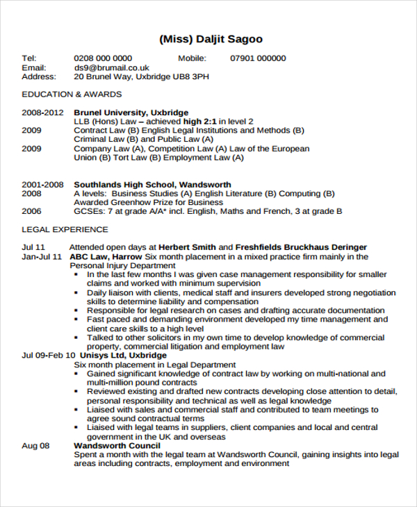 9+ Legal Curriculum Vitae Templates - Word, PDF