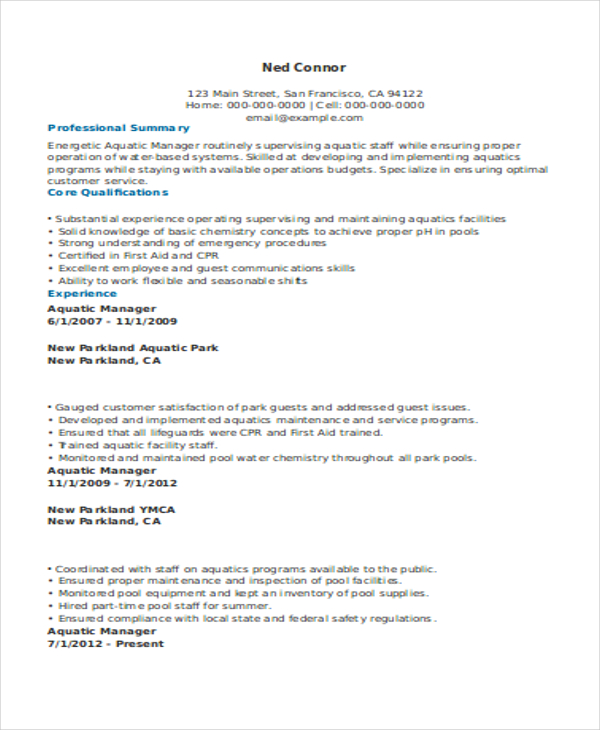 lifeguard manager resume