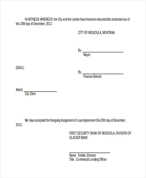 assignment of loan agreement template