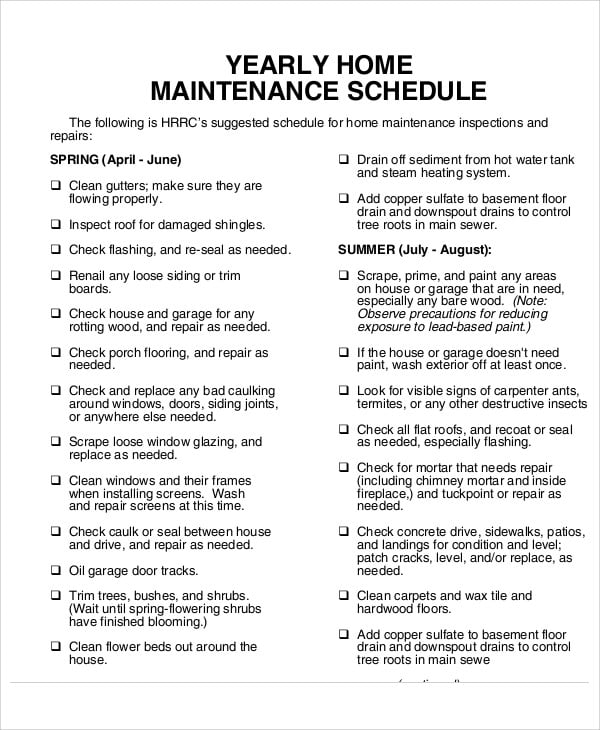 maintenance schedule