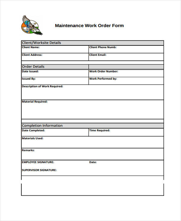 maintenance work order template