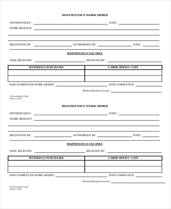 maintenance work order