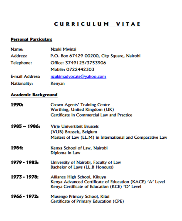 9+ Legal Curriculum Vitae Templates - Word, PDF