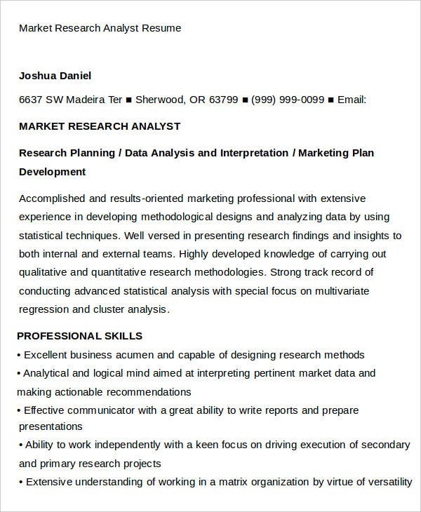 market research analyst resume