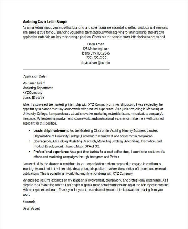 Internship Cover Letter - 10+ Free Word, PDF Format Download | Free ...