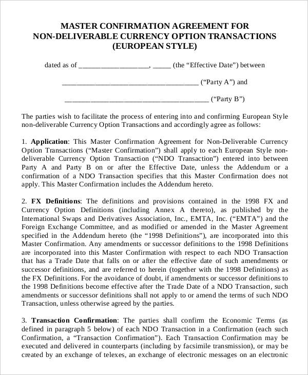 Confirmation Agreement Templates 8+ Free Word, PDF Format Download