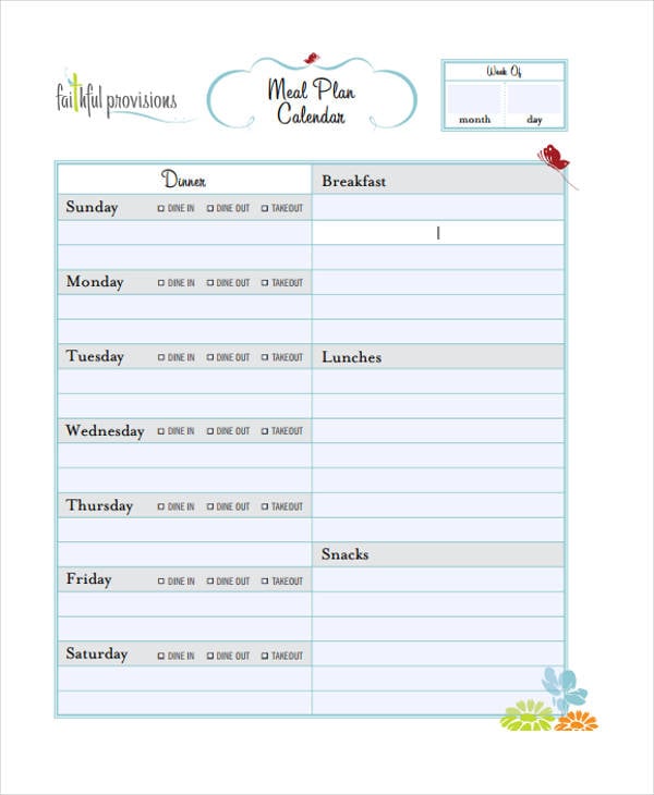 meal planning calendar template