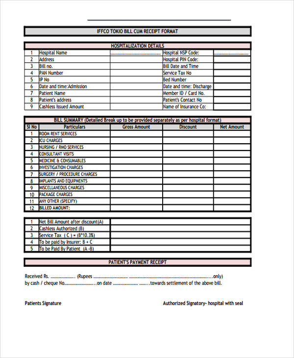 medical bill receipt template