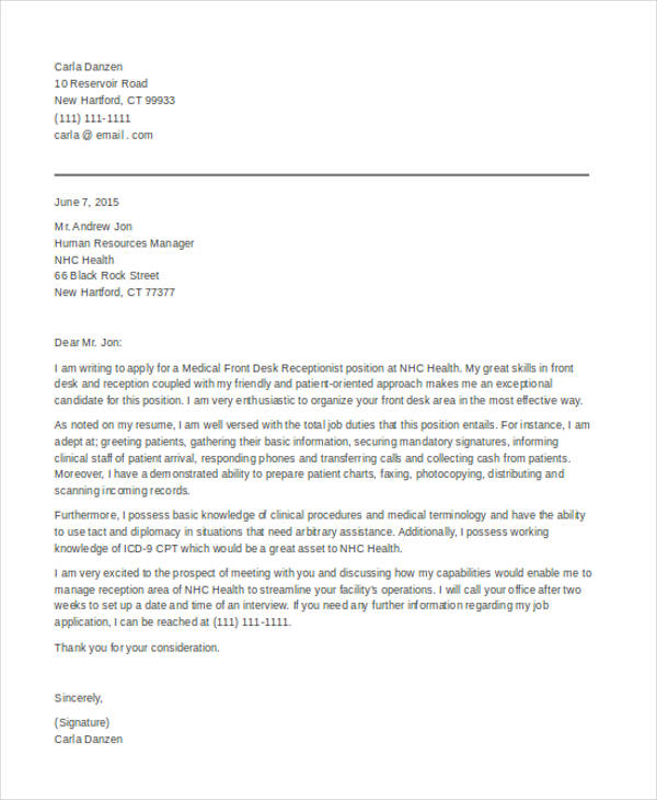 Cover Letter Medical Receptionist from images.template.net