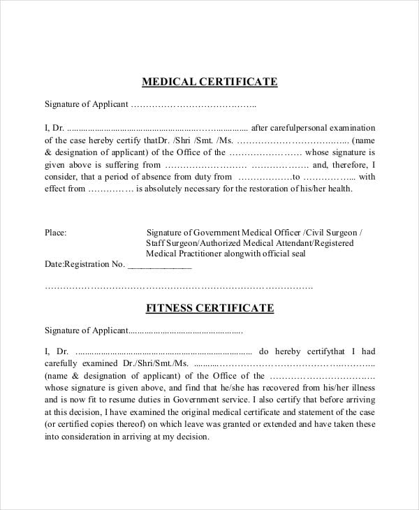 medical fitness certificate