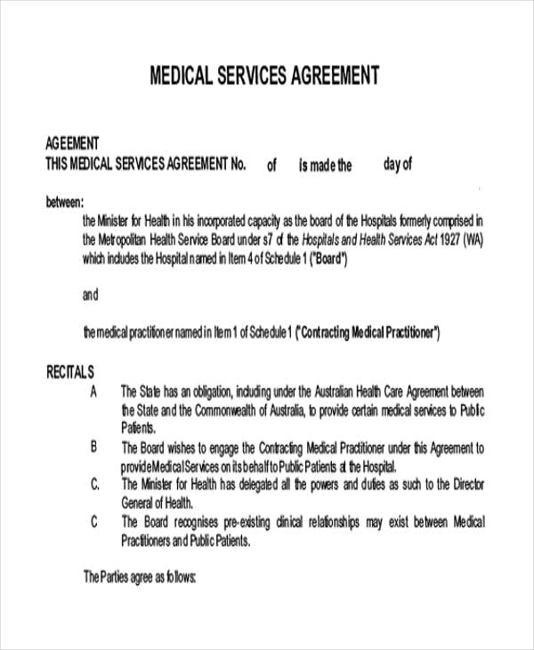 Sample agreement for medical services doc