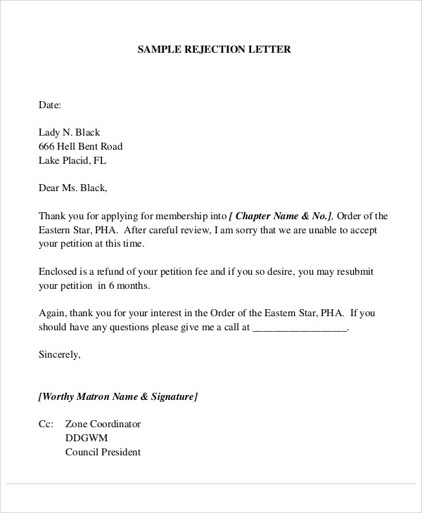 36+ Rejection Letter PDF