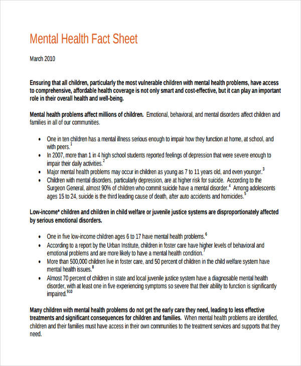 mental health fact sheet