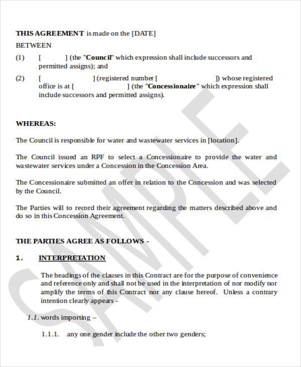 9+ Concession Agreement Templates Free Sample, Example Format Download