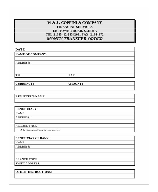 money transfer order