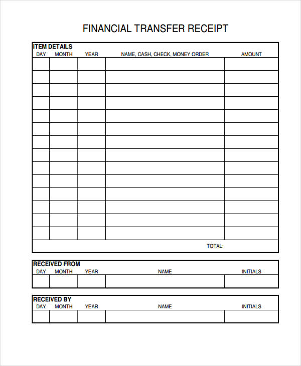 Transfer Receipt Template