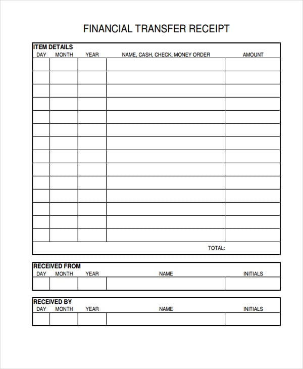 Transfer Receipt Templates 9 Free Word PDF Format Download