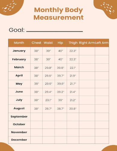monthly body measurement chart