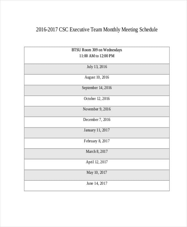 monthly team schedule
