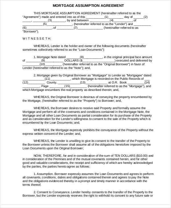 mortgage assumption agreement template