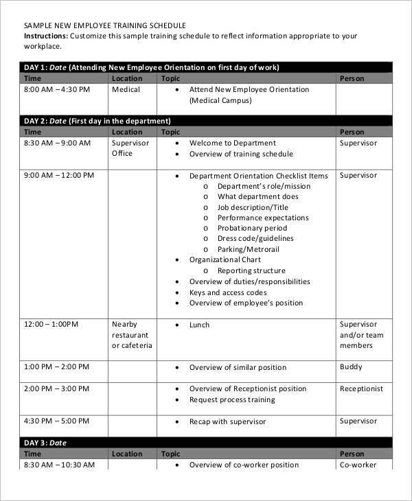 New Employee First Week Schedule Template