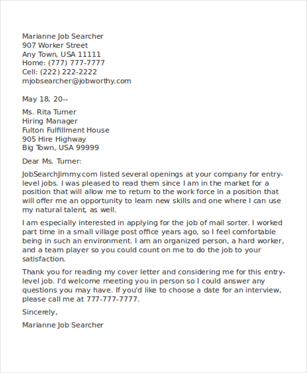 10+ Part-Time Job Cover Letter