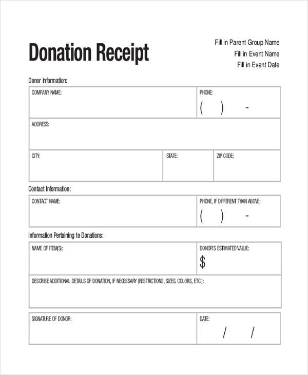8  Fundraiser Receipt Templates Free Sample Example Format Download