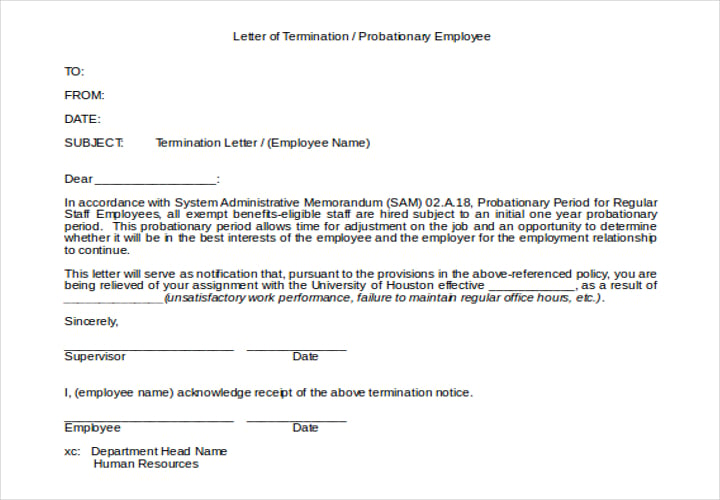 notice of termination of probationary employee