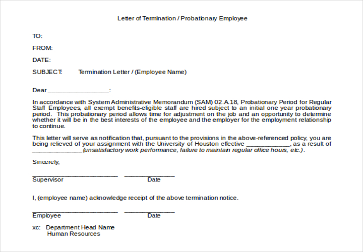 notice of termination of probationary employee