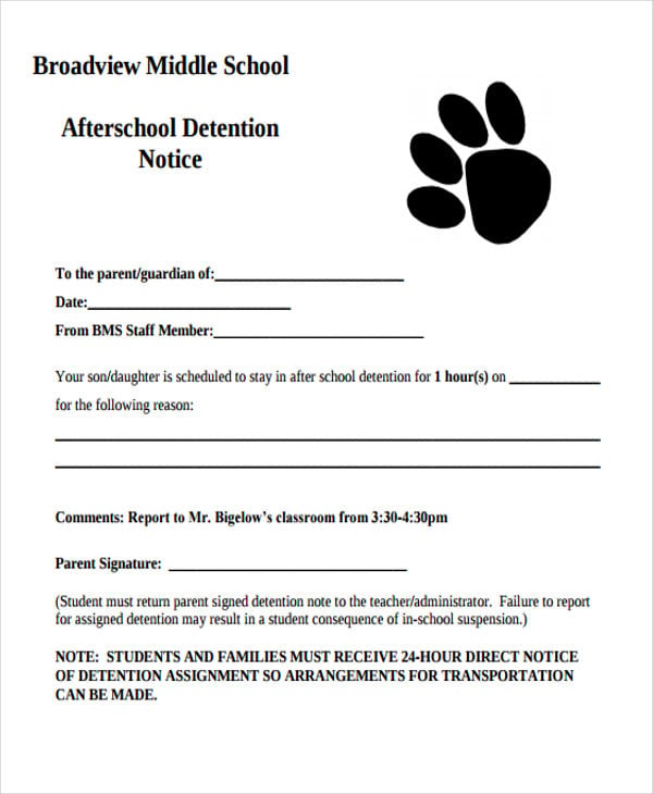 8 Detention Notice Templates Free Sample Example Format Download