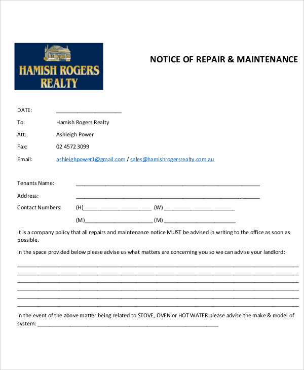 11+ Maintenance Notice Templates Free Sample, Example Format Download