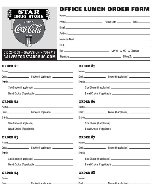 Lunch Order Form Template Free