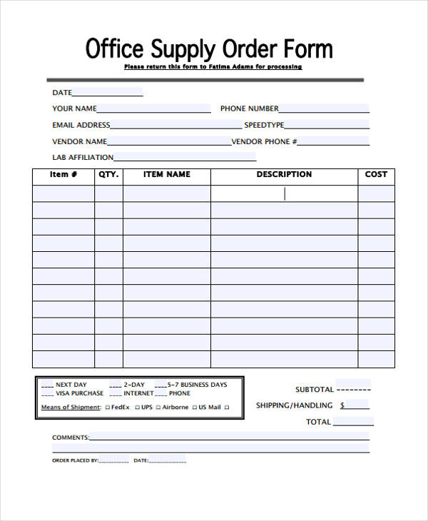 Office Supply Order Form Template Free DocTemplates