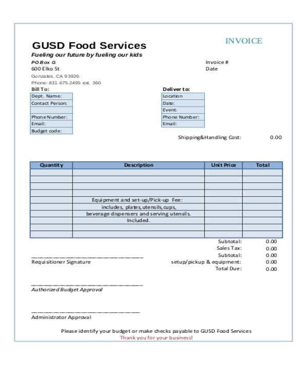 Catering Service Catering Receipt Template