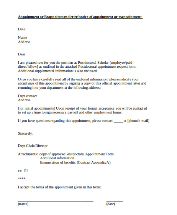 Appointment Letter Sample Format