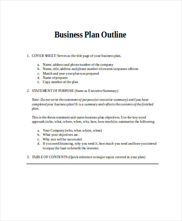 outline for business plan