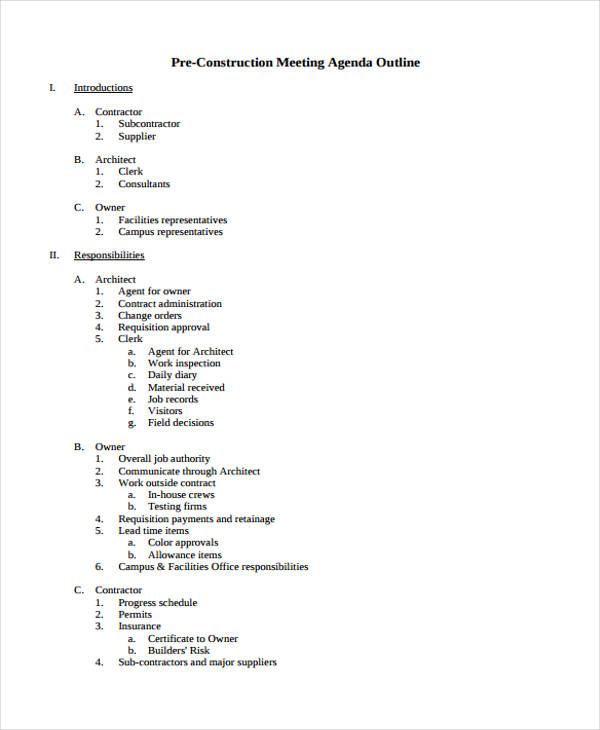 outline for meeting agenda