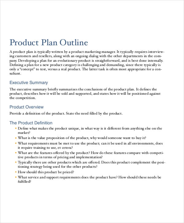 outline for product plan