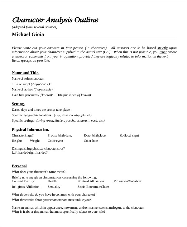 Character Outline Templates 9+ Word, PDF Format Download