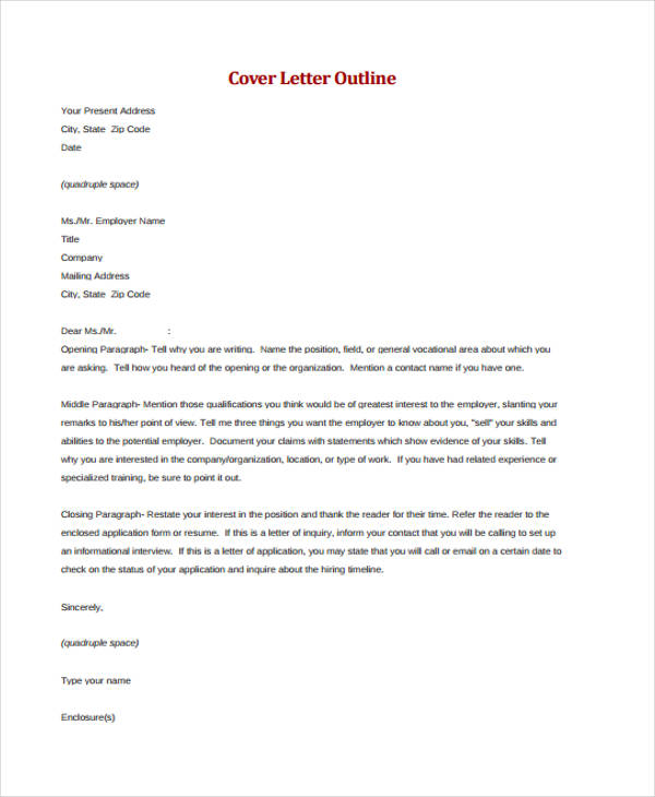 outline of cover letter