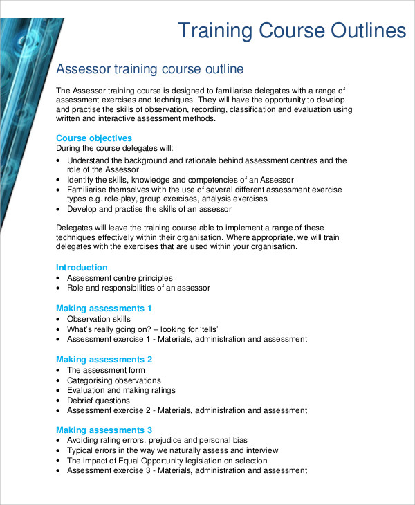 outline of training course