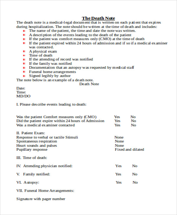 Sample Charting For Dead Patient