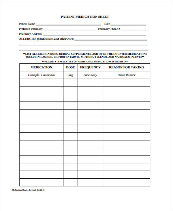 9+ Medication Sheet Templates - Free Sample, Example Format Download