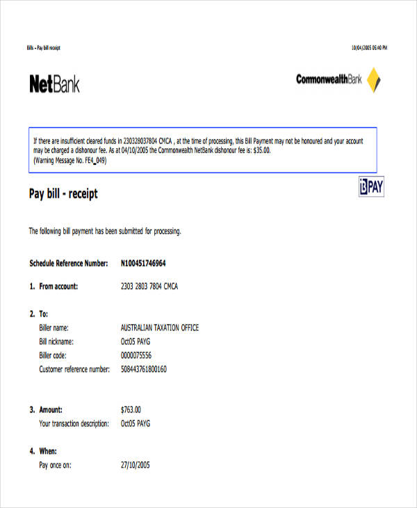 pay bill receipt