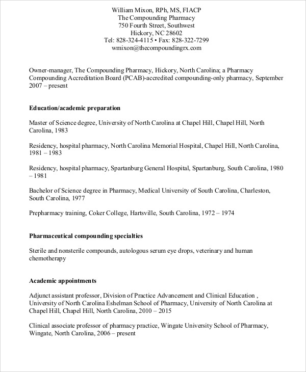 9+ Pharmacist Curriculum Vitae Templates - PDF, DOC